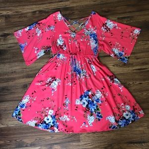 Torrid Coral Floral Print Dress w/ Sleeves